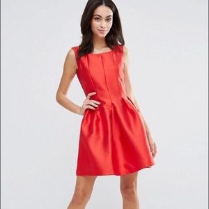 City Goddess Satin Structured Skater Dress - Red